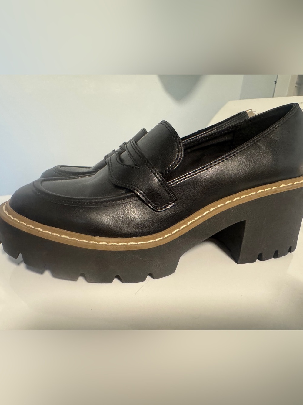 Dolce Vita Black Platform Lug Penny Loafers - Picture 2 of 8